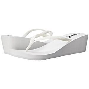 Reef Womens 6 White Mid Chakras Flip Flops Wedge Sandals Summer Vacation OS28-20